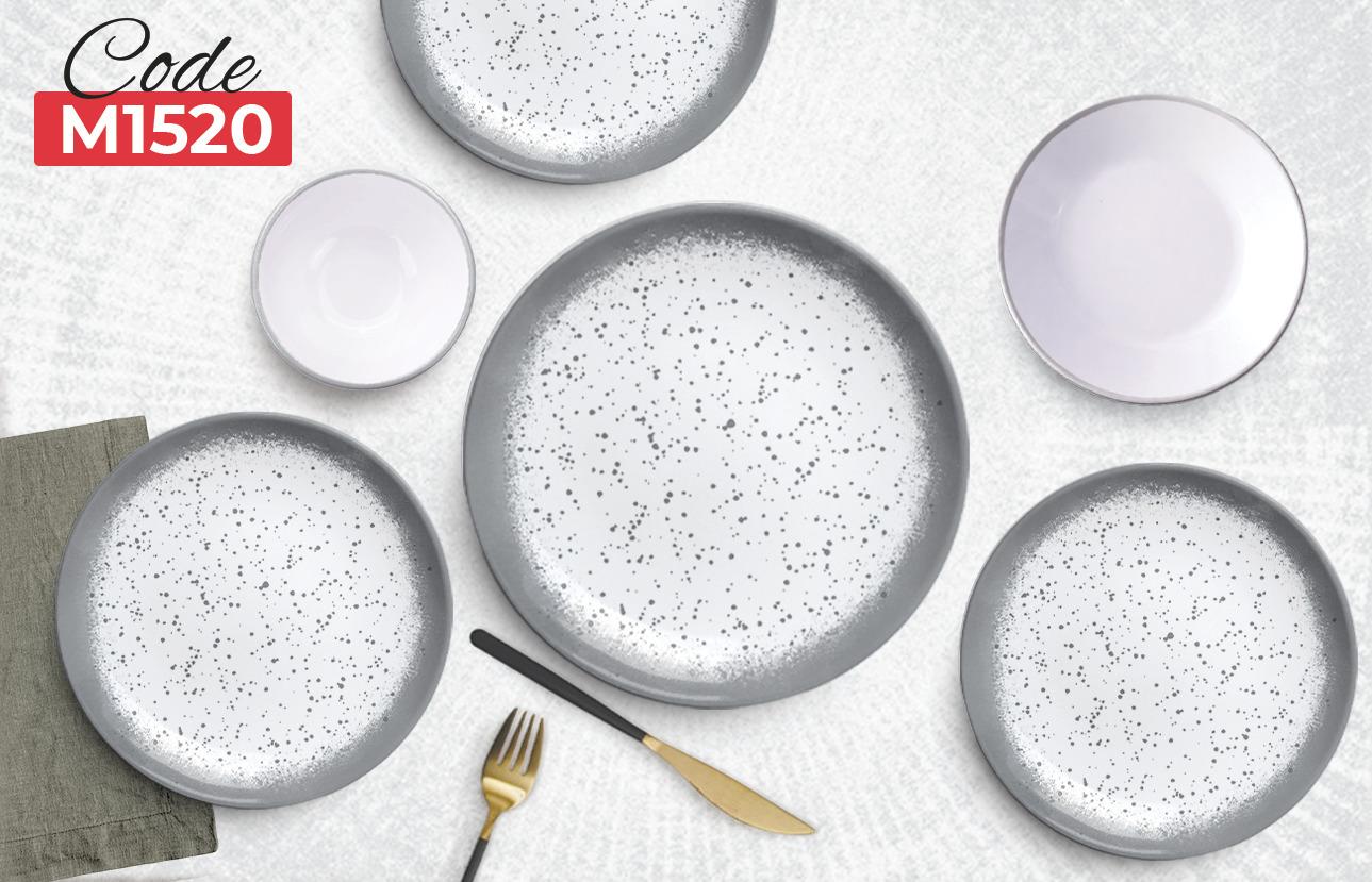 White with gray dots