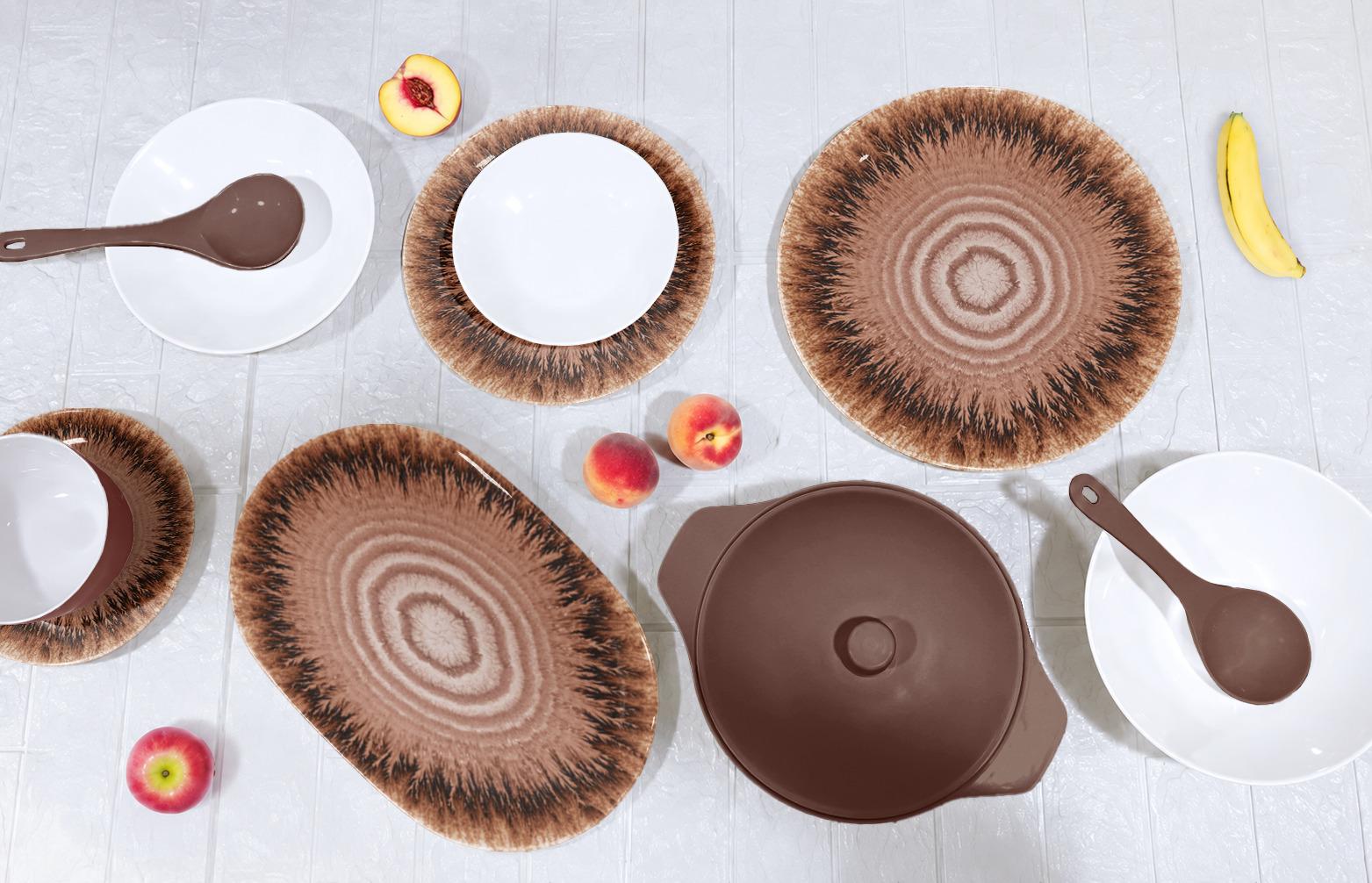 Brown patterned in white